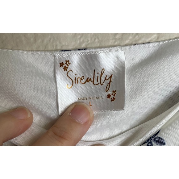 Siren Lily Womens Size Large Blue White Floral‎ Dress Midi Travel Boho Resort - Picture 3 of 9